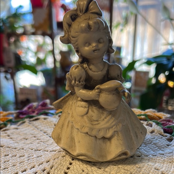 Wolin Japan Vintage Chalkware Ceramic Girl with Pitcher Bell Figurine (MCM) ‘60